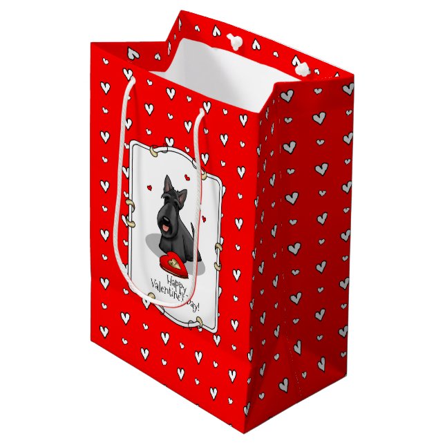 Sac Cadeau Moyen Saint-Valentin (rouge) Chien écossais (noir) migno (Devant Angle)