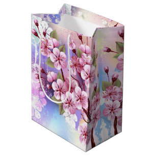 Sac Cadeau Moyen Sakura rose sur la peinture Arrière - plan