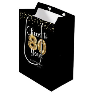 Sac Cadeau Moyen Salutations à 80 ans Black Gold Confetti Anniversa