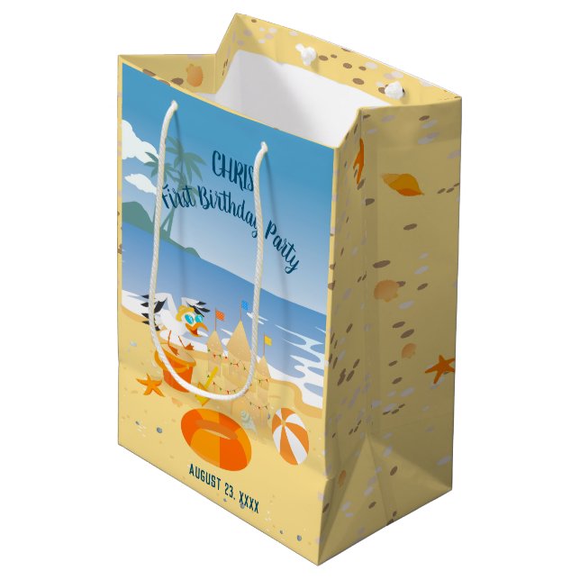 Sac Cadeau Moyen Sand château plage amusant bébé garçon fête d'anni (Devant Angle)