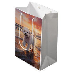 Sac Cadeau Moyen Sandy Paws Bichon Frise Dog sur Beach Sunset