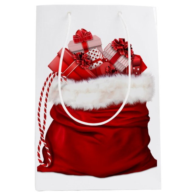 Sac Cadeau Moyen Santa Bag Full of Presents Red And White Gift Bag (Devant)