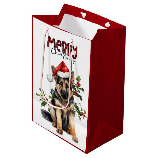 Sac Cadeau Moyen Santa Hat Holly Berger Allemand Chiot Noël (Devant Angle)