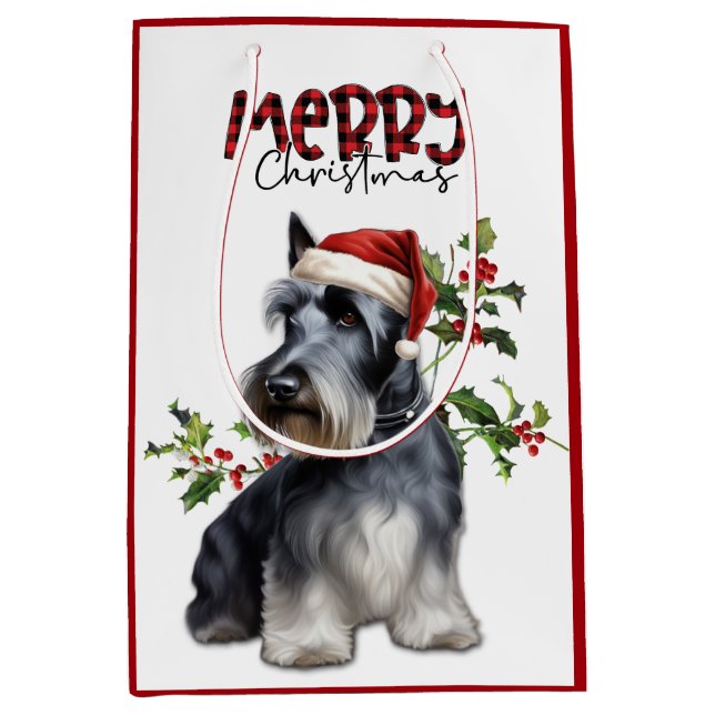 Sac Cadeau Moyen Santa Hat Holly Scottish Terrier Noël (Devant)