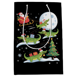 Sac Cadeau Moyen Santa Sleigh Riding Alligator Christmas Funny Xmas