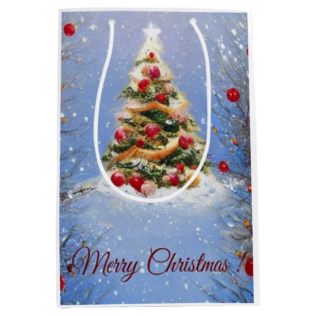 Sac Cadeau Moyen Sapin de noël décoré (Devant)