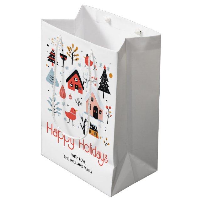 Sac Cadeau Moyen Scandinavie hiver paysages vacances de Noël (Devant Angle)