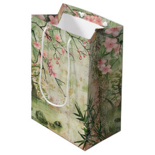 Sac Cadeau Moyen Scène de jardin de fleurs de cerisier (5)