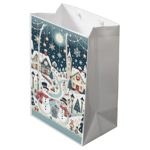 Sac Cadeau Moyen Scène de snowman d'hiver