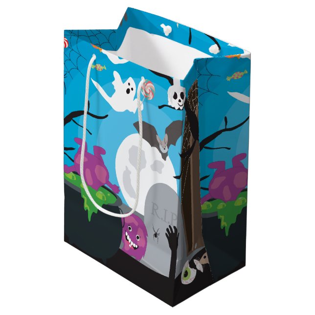 Sac Cadeau Moyen Scène du monstre d'Halloween (Devant Angle)