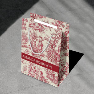 Sac Cadeau Moyen Scène française élégante vintage rouge Toile de Jo