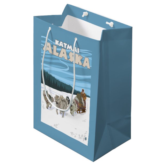 Sac Cadeau Moyen Scène Sledding de chien - Katmai, Alaska (Devant Angle)