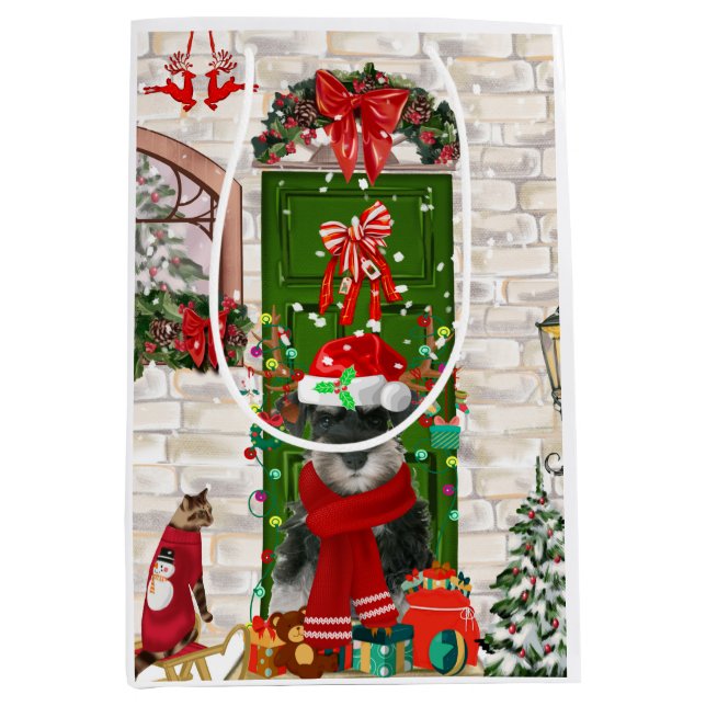 Sac Cadeau Moyen Schnauzer Chien Noël (Devant)