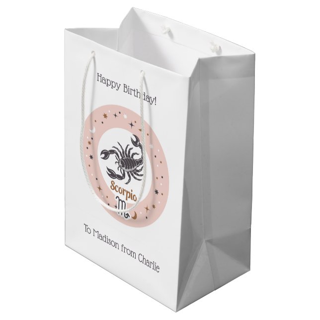 Sac Cadeau Moyen Scorpion de signes zodiac texte personnalisé (Dos Angle)