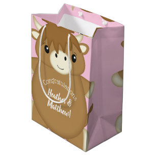 Sac Cadeau Moyen Scottish Highland Baby shower de vache rose