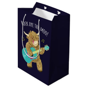 Sac Cadeau Moyen Scottish Highland Cow Guitarist Rock Aye The Moo! 