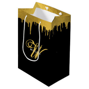 Sac Cadeau Moyen Script Vintage Black & Gold