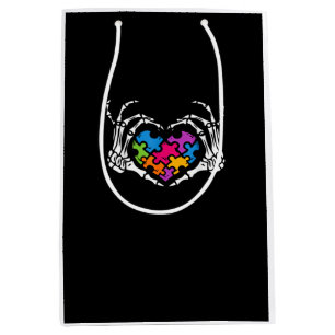 Sac Cadeau Moyen Sensibilisation sur l'autisme s Skeleton Main Hear