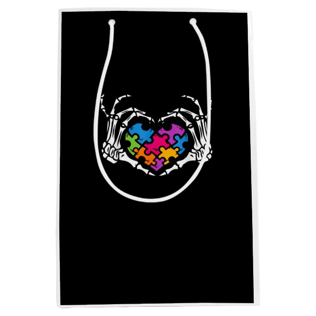 Sac Cadeau Moyen Sensibilisation sur l'autisme s Skeleton Main Hear (Devant)