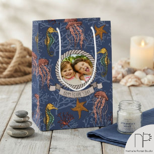 Sac Cadeau Moyen Serenade du hippocampe bleu marine Photo et texte 