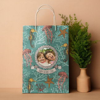 Sac Cadeau Moyen Sérénade turquoise Seahorse Photo et texte personn