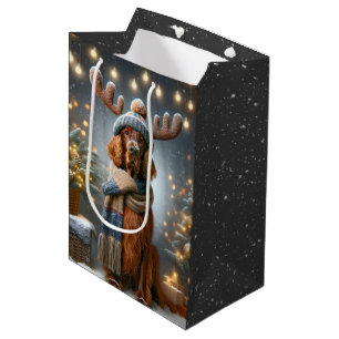 Sac Cadeau Moyen Setter Irlandais De Noël Avec Antlers De Rennes