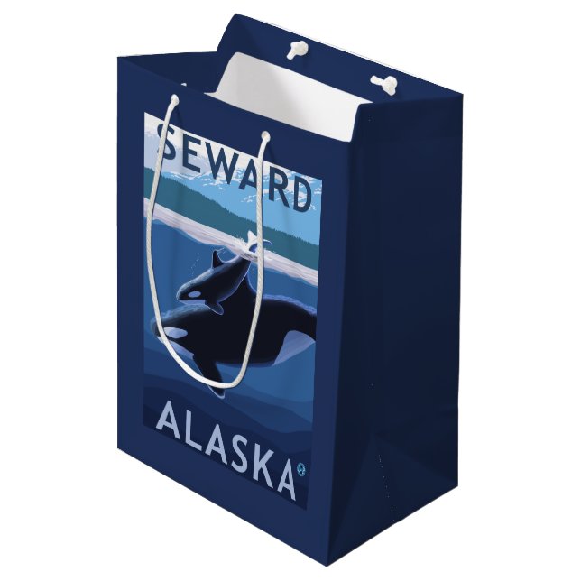 Sac Cadeau Moyen Seward, AlaskaOrca et scène de veau (Devant Angle)