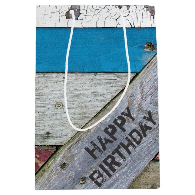 Sac Cadeau Moyen Shabby Chic Grange Bois Anniversaire (Devant)