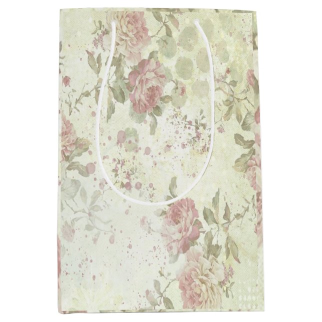 Sac Cadeau Moyen Shabby Chic Rose Floral (Devant)
