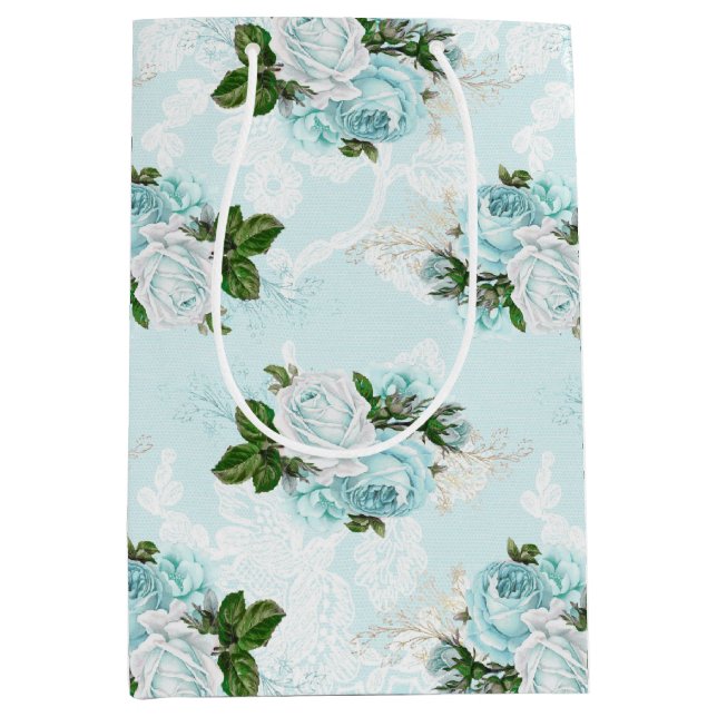Sac Cadeau Moyen Shabby Floral Aqua Series Conception 1 papier à en (Devant)