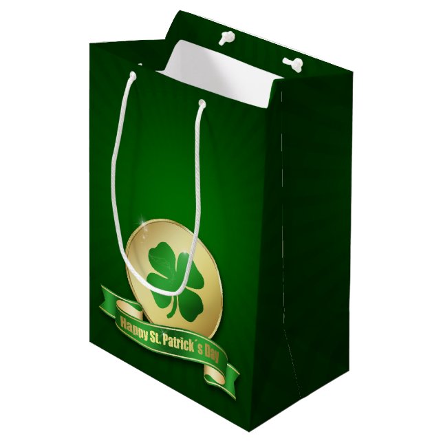 Sac Cadeau Moyen Shamrock de la pièce de la Saint-Patrick (Devant Angle)