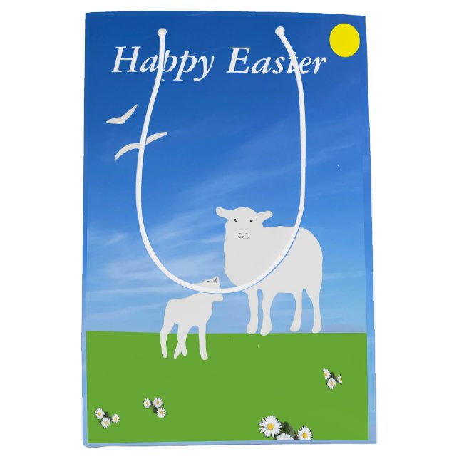 Sac Cadeau Moyen Sheep and Lamb editable Easter (Devant)
