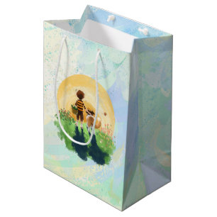 Sac Cadeau Moyen Sheltie Dog and Boy Walk in Sunset