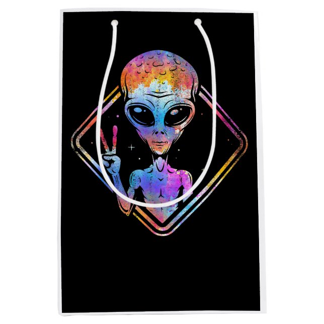 Sac Cadeau Moyen SIGNE DE LA PAIX HIppie Alien cadeau de l'espace e (Devant)