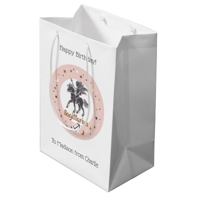 Sac Cadeau Moyen SIGNE Zodiaque Texte Personnalisé Sagittaire (Dos Angle)