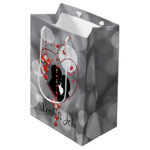 Sac Cadeau Moyen Silhouette Couple dans le Coeur Rouge Bijoux de Co