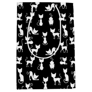 Sac Cadeau Moyen Silhouette de chat noir et blanc