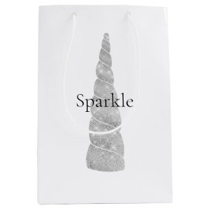 Sac Cadeau Moyen Silver Sparkle Unicorn Anniversaire