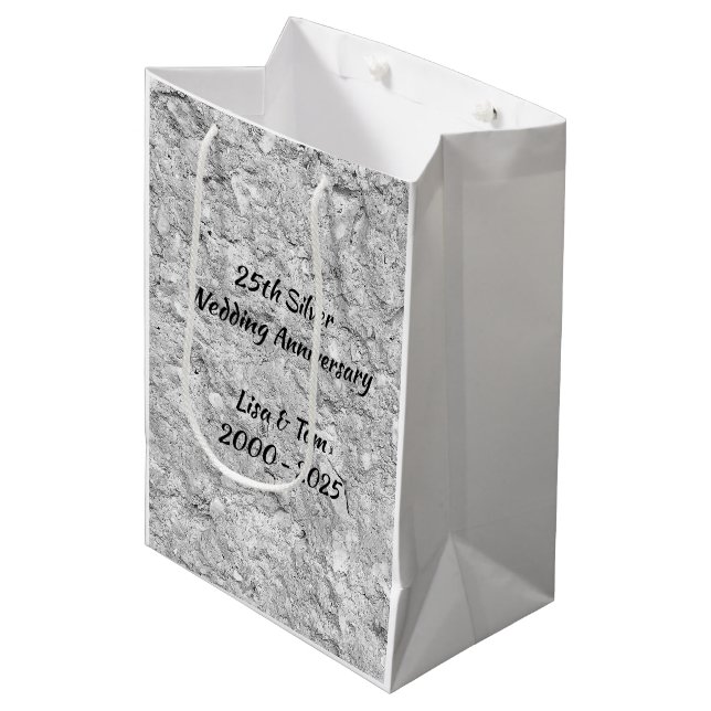 Sac Cadeau Moyen Silver Stone 25th Silver Wedding Anniversary (Devant Angle)