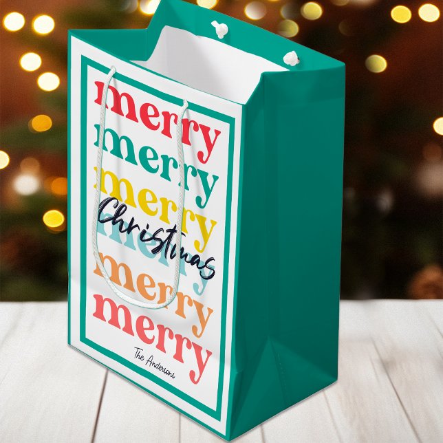 Sac Cadeau Moyen Simple élégante couleur rouge vert Joyeux Noël (Créateur téléchargé)