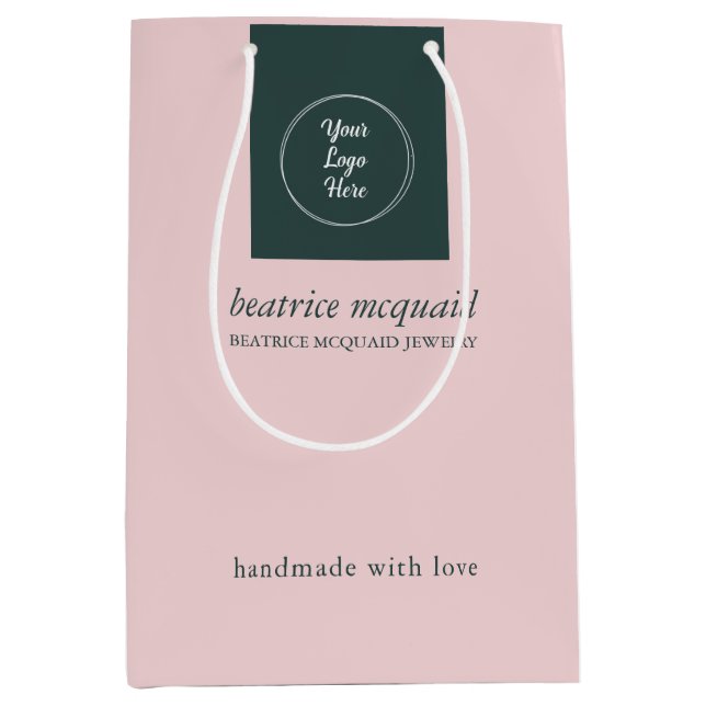Sac Cadeau Moyen Simple Moderne Rose Pâle Votre Logo (Devant)