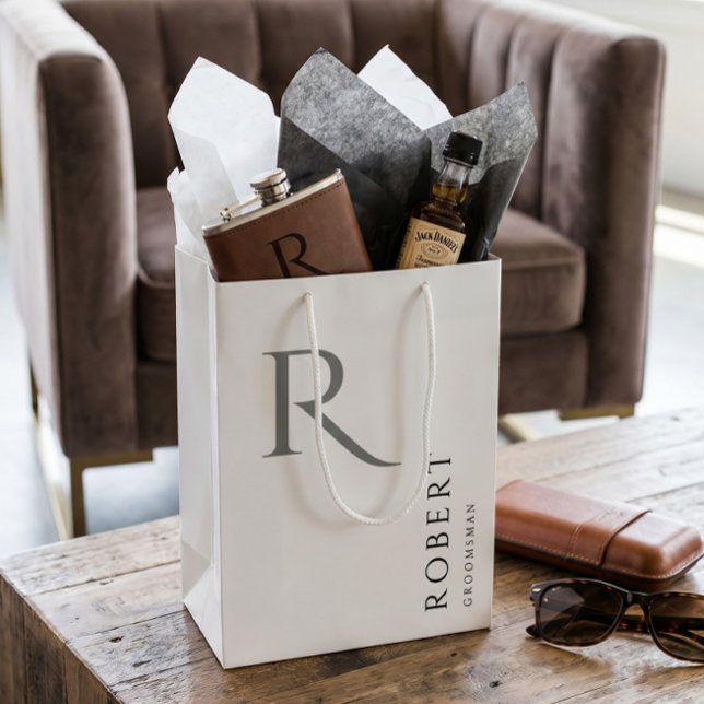 Sac Cadeau Moyen Simple Monogramme Personnalisé Noir et Blanc des G (Créateur téléchargé)