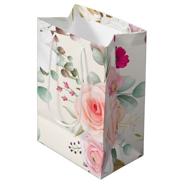 Sac Cadeau Moyen simple ressort élégant floral (Devant Angle)