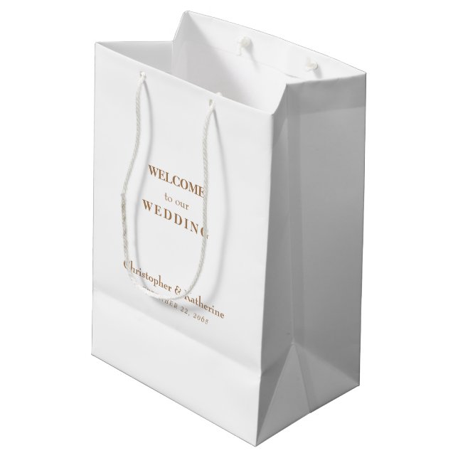 Sac Cadeau Moyen Simple White & Gold Custom Wedding Bienvenue (Dos Angle)
