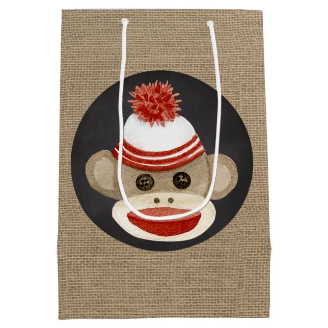 Sac Cadeau Moyen Singe rustique de chaussette d'anniversaire de (Dos)