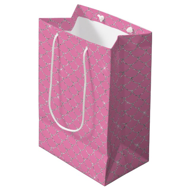 Sac Cadeau Moyen Sirène rose argenté (Devant Angle)