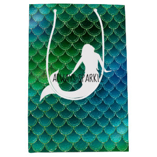 Sac Cadeau Moyen Sirène turquoise Aqua Blue Sparkle