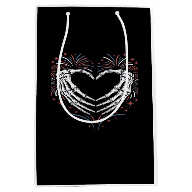 Sac Cadeau Moyen Skeleton Coeur main 4ème De L'Amérique Patriotique (Devant)