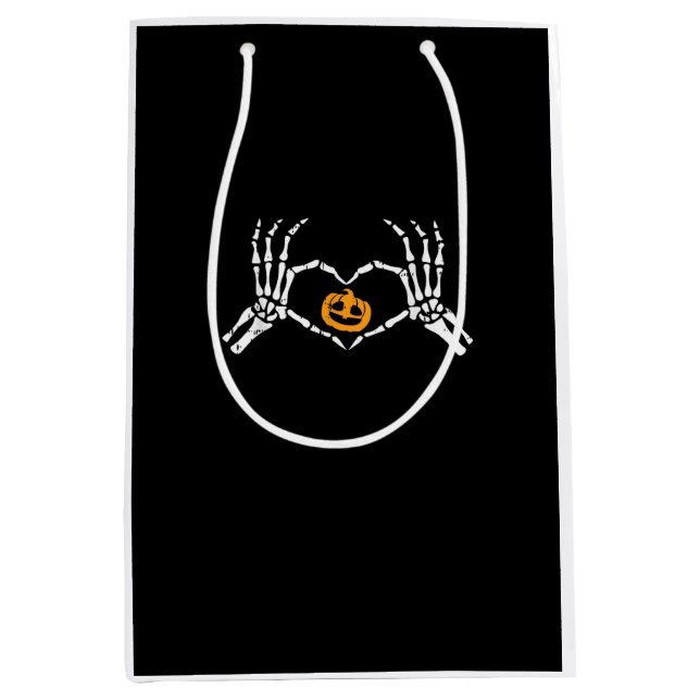 Sac Cadeau Moyen Skeleton Coeur main Halloween Costume Citrouille (Devant)