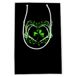Sac Cadeau Moyen Skeleton Coeur main Shamrock Jour de la Saint Patr